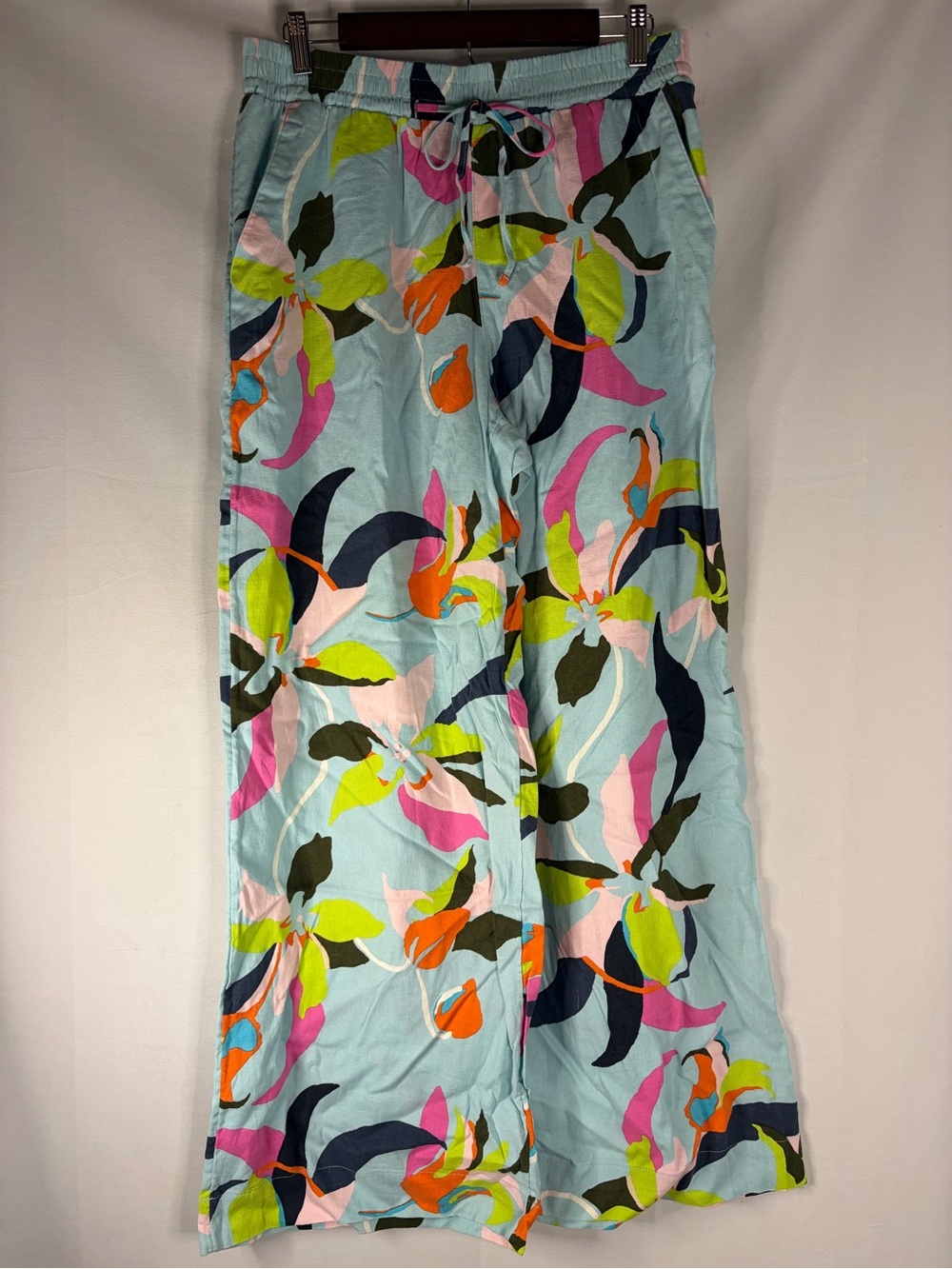Light Blue Floral Wide-Leg Pants